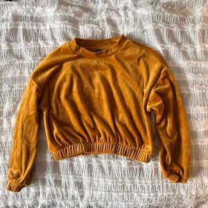 Girls Medium Mustard Yellow Velour Cropped Sweatshirt